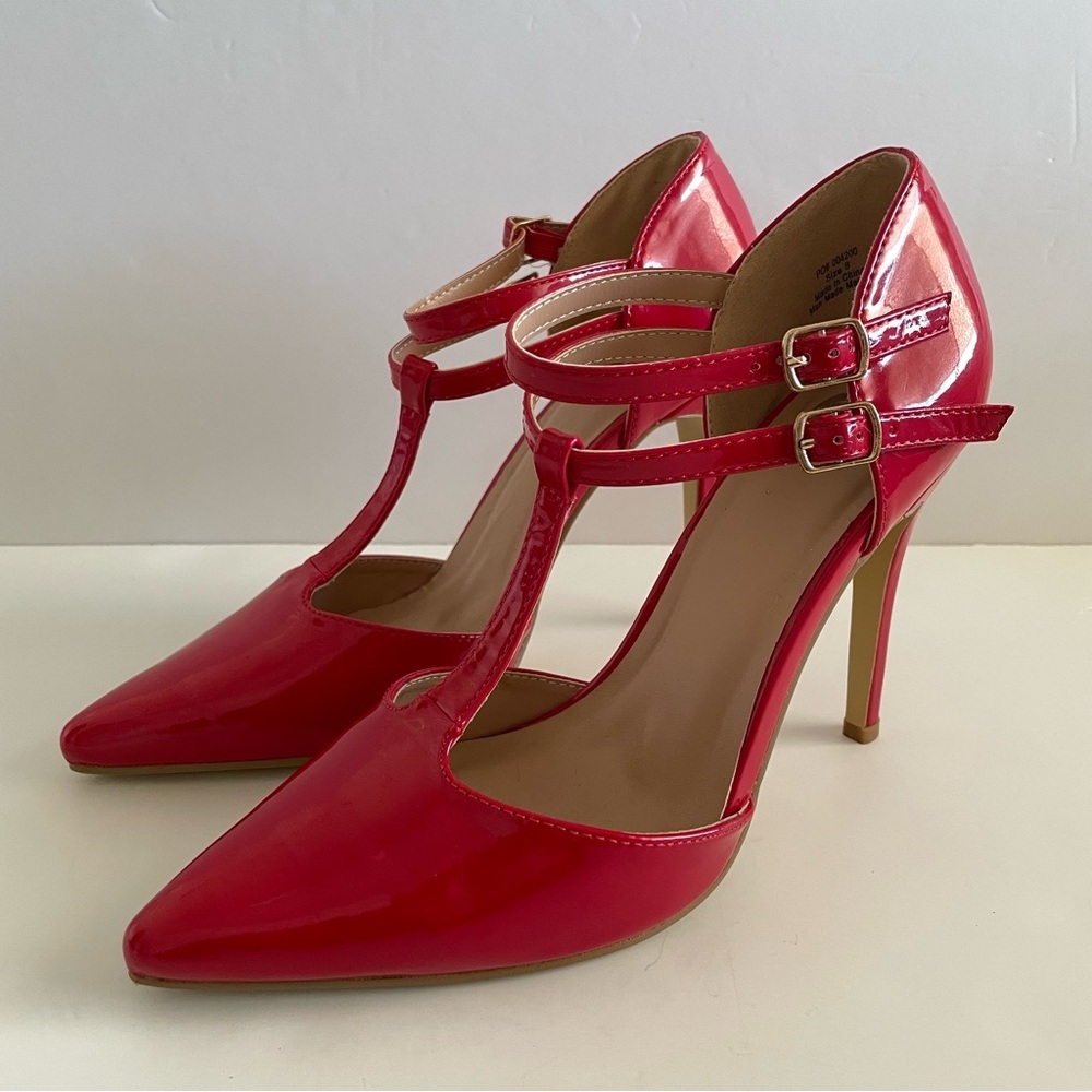 Journee Collection Women's Tru T-Strap Pointed Toe Stiletto Pumps Red Size 8